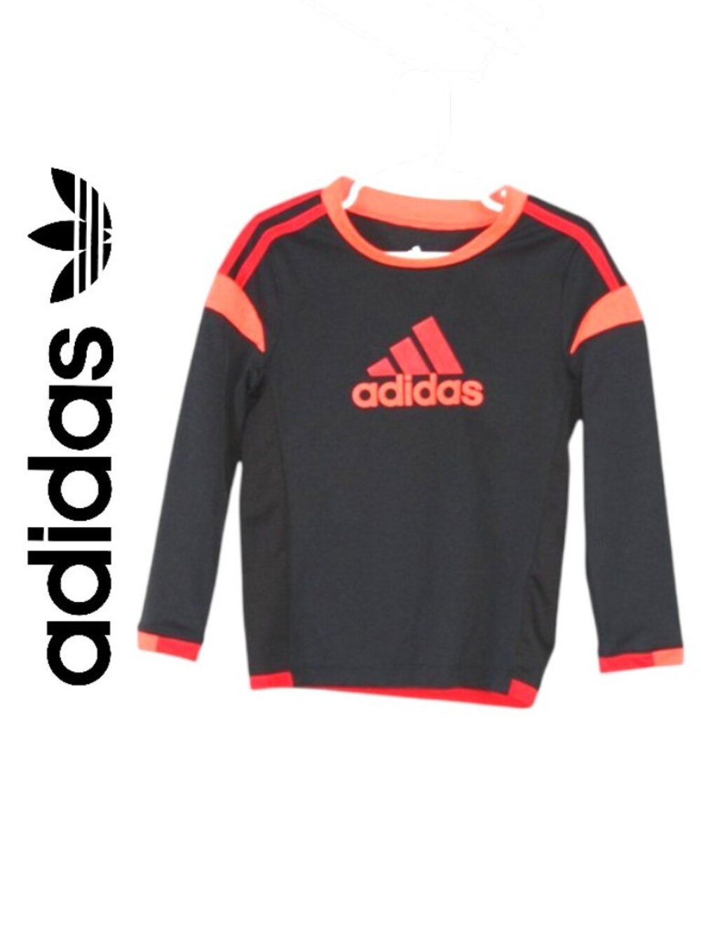 Adidas Black Long Sleeve Climacool Shirt with Red & Orange Accents Size 3T